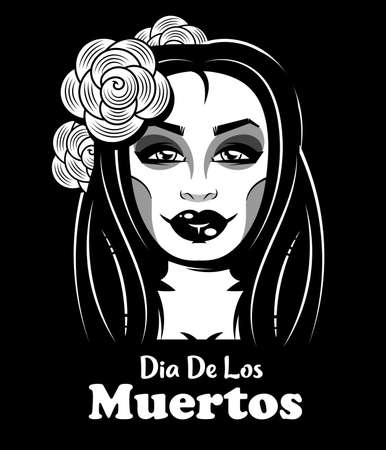 Vector illustration of a woman from the neck up, made up for Dia de los Muertosのイラスト素材