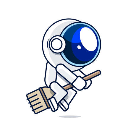 Cute Astronaut Super Hero Flying Cartoon Vector Icon Illustration. Science Technology Icon Concept Isolated Premium Vector. Flat Cartoonのイラスト素材
