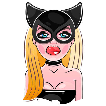 Beautiful girl in sexy underwear and a mask. Love, sex, bdsm. Vector illustration for greeting card or poster, print on clothes.のイラスト素材
