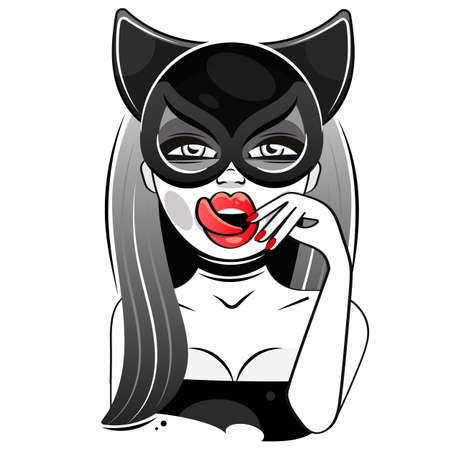 Beautiful girl in sexy underwear and a mask. Love, sex, bdsm. Vector illustration for greeting card or poster, print on clothes.のイラスト素材