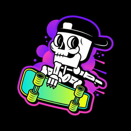 Skeleton Skateboarder Rock Sign White Black vector illustrationのイラスト素材