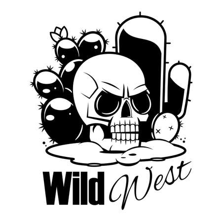 The skull is lying down the cactusのイラスト素材