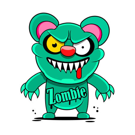 A green teddy bear Zombie with limbs. Vector illustration of a clipart.のイラスト素材
