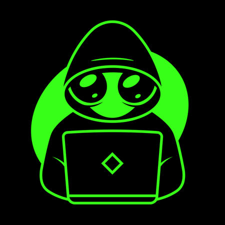 hacker at the laptop low poly wireframe. Internet security protection business concept. vector illustration point line dot geometric design. on dark background.のイラスト素材