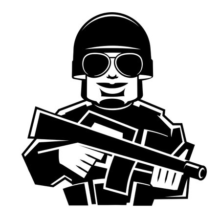 Cute style Ukrainian soldier running cartoon illustrationのイラスト素材