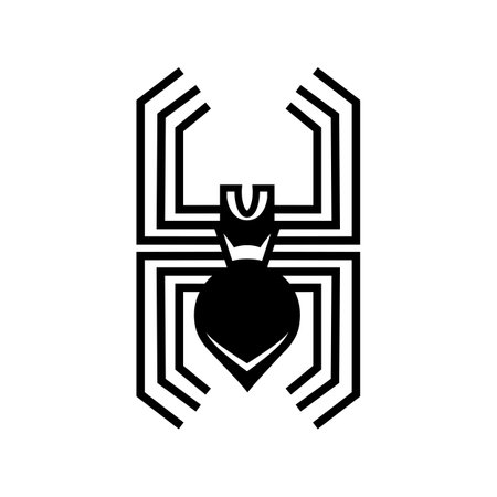 Black spider silhouette, close-up spider, scary big spider on white, poisonous isect , arachnophobia background, spider vector iconのイラスト素材