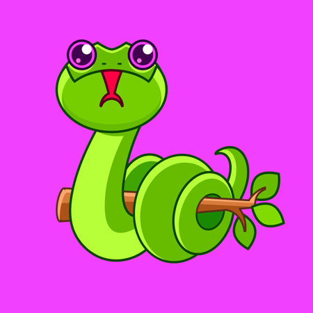 Vector of a green snake slithering in action with tongue out