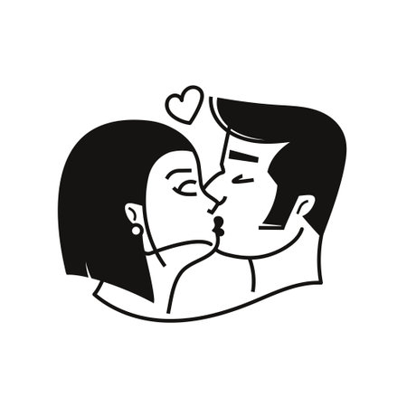 vector minimalist elegant poster. silhouette of two passionately kissing people in love in pink colors.のイラスト素材