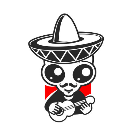 cute cartoon alien playing mexican guitar.のイラスト素材