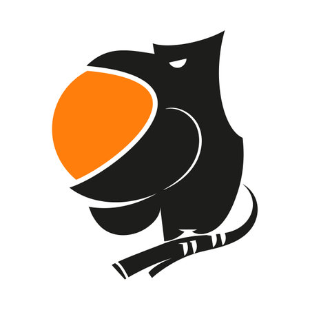 crow vector image in black color and yellow backgroundのイラスト素材