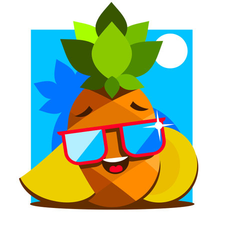 Funny vector background with pineapple in glasses, speech bubble and hand written text Hello summer....
