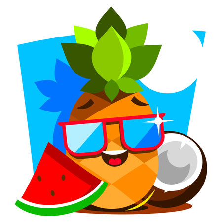 Summer fruits for healthy lifestyle. Pineapple fruit. Vector illustration cartoon flat icon isolated on white.のイラスト素材