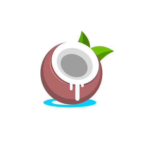 Creative modern coconut with leaves sign logo design template.のイラスト素材