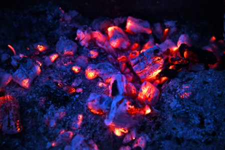 BBQ coal brings the authentic smoky flavor to your grilling, creating perfectly charred meats and veggies. It's the heart of every classic barbecue experience.の写真素材