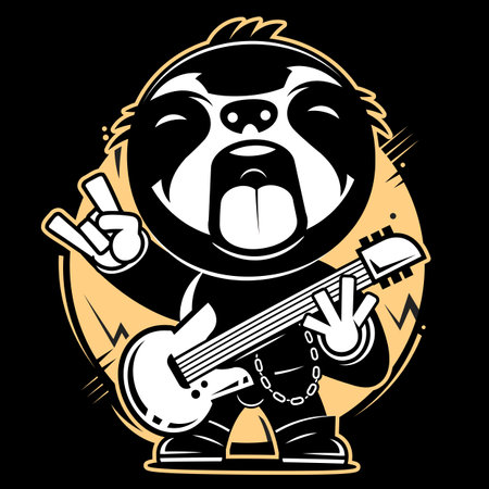 Concept Sloth character playing guitar and singing. This vector illustration features a cute sloth character playing a guitar, designed in a flat, cartoon style. Vector illustration.のイラスト素材