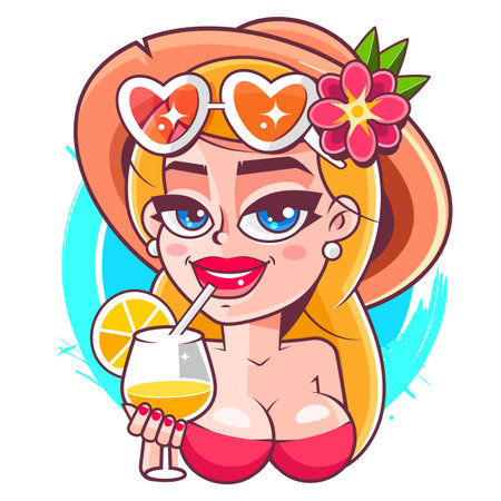Girl in a pink bathing suit. A young woman is sunbathing on theのイラスト素材