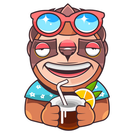 Lazy Sloth animal take a rest and having a cold drink at the beach.のイラスト素材