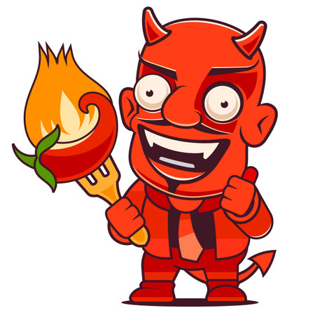 Vector illustration of chilli pepper with fire in engraving style. Vector icon of red chili pepper on isolated background in retro style. Extra spicy food.のイラスト素材