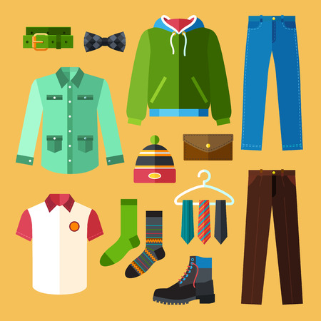 Man Clothing Icons Set With Shopping Elementsのイラスト素材
