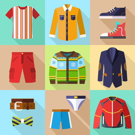 Flat Clothing Icons Set for Men with Accessoriesのイラスト素材