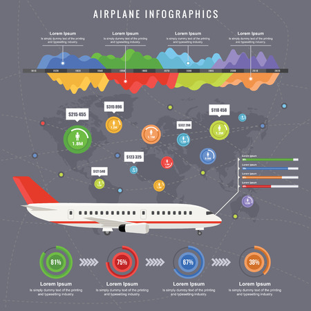 Flight Infographic of Civil Airplanes in a Flat Designのイラスト素材