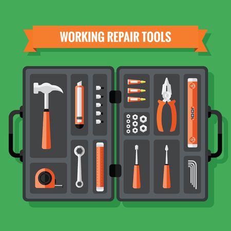 Hand Tools Icons Set With Case in a Flat Designのイラスト素材