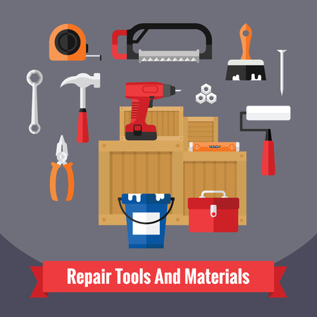Construction Equipment Tools Icons Set in a Flat Designのイラスト素材
