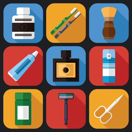 Men shaving icons set and other accessories in a flat designのイラスト素材