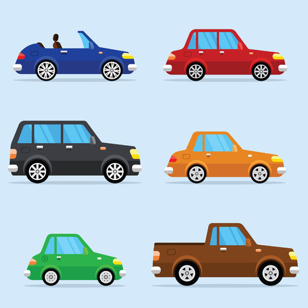 Vector Flat Icon Set of Modern Vehicles, Including Various of Carsのイラスト素材