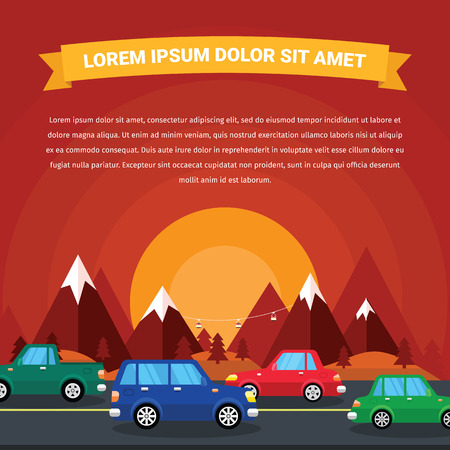 Road Landscape With Mountains And Modern Cars in a Flat Design.のイラスト素材