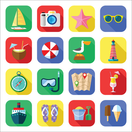 Summer Vacation and Tourism Icon Set in a Flat Designのイラスト素材