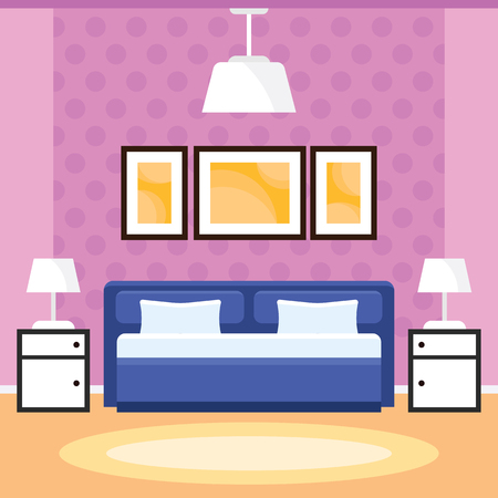 Bedroom Interior with Furniture in a Flat Designのイラスト素材