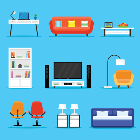 Home Furniture and Appliances Icon Set in a Flat Designのイラスト素材