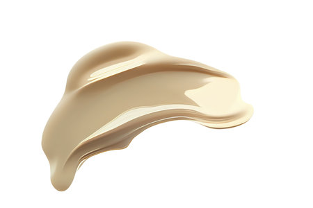 Gently beige cream strokes and texture of makeup foundation or acrylic paint isolated on white background. Transparent png, generative ai.の素材