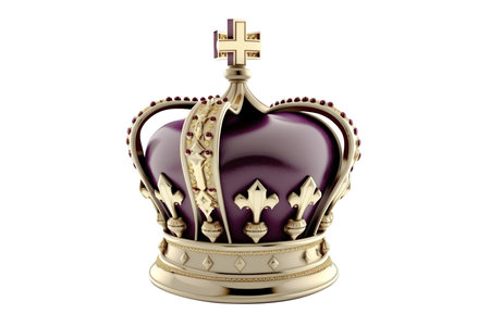 English golden crown with jewels isolated on white with clipping path. Royal symbol of UK monarchy. Generative AIの素材