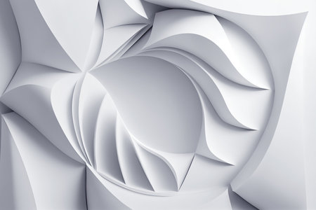 White geometric background with soft waves, origami, 3d rendering. Generative AI.の素材