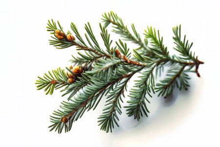 Spruce branch isolated on white background. green fir. Realistic Christmas tree llustration for Xmas cards, New year party posters. Generative AI.の素材