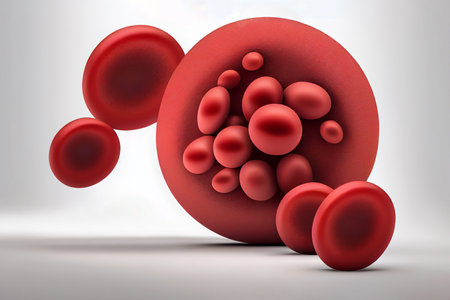 red blood cells erythrocytes clot in the shape of a sphere isolated on white background. Scientific and medical concept. Transfer of important elements in the blood to protect the body. 3d rendering. Generative AI.の素材