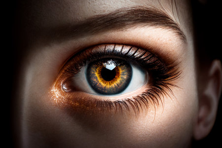 Macro image of human woman eye brown close up. Generative AI.の素材