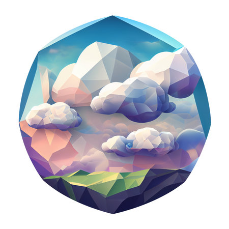 meteorology symbols cloudy weather overcast 3d icon polygon style isolated on white background. transparent png. Generative AI.の素材
