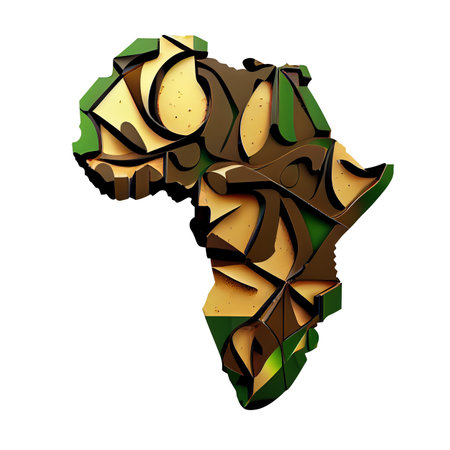 Concept travel of silhouette map Africa 3d icon ethnic pattern isolated on white background. Transparend png, generative ai.の素材