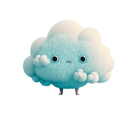 Blue abstract cute 3d cloud kawaii Render soft round cartoon fluffy icon isolated Transparent background png. Generative AI.の素材
