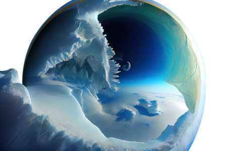 Ozone holes on the planet, the global problem of the Earth isolated background transparent png. Generative AI.の素材