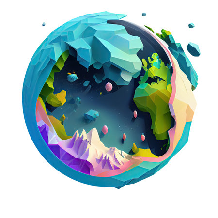 Ozone holes on the planet, the global problem of the Earth, 3D icon isolated background transparent png. Generative AI.の素材