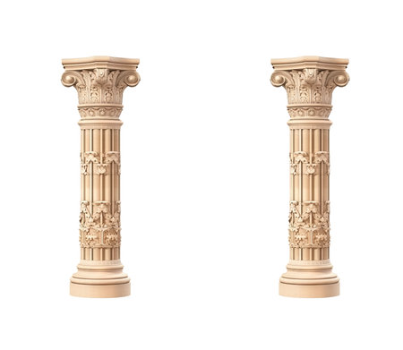 Architectural white columns isolated on transparent png background. Generative AI.の素材