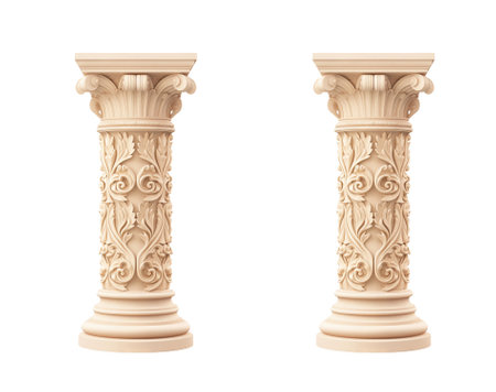 Architectural white columns isolated on transparent png background. Generative AI.の素材