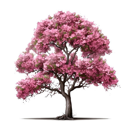 Cherry blossoms Pink spring tree on Isolated Transparent png background. 3D illustration spring. Generative AI.の素材