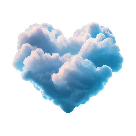 Heart shaped Cloud love concept Valentine on Isolated Transparent png background. Generative AI.の素材