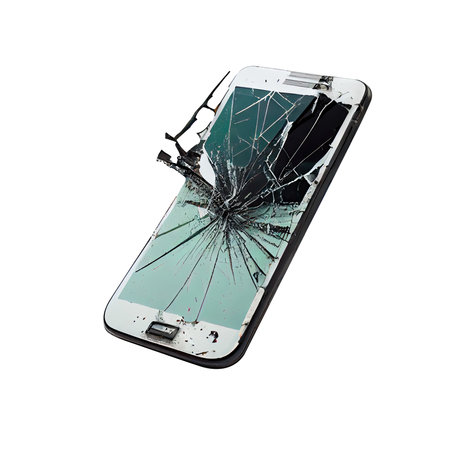 Mobile smartphone with broken screen on Isolated Transparent png background. Generative AI.の素材