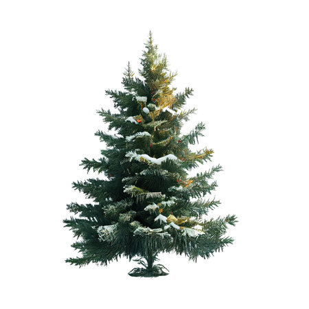 christmas tree with winter snow on Isolated Transparent png background. Generative AI.の素材
